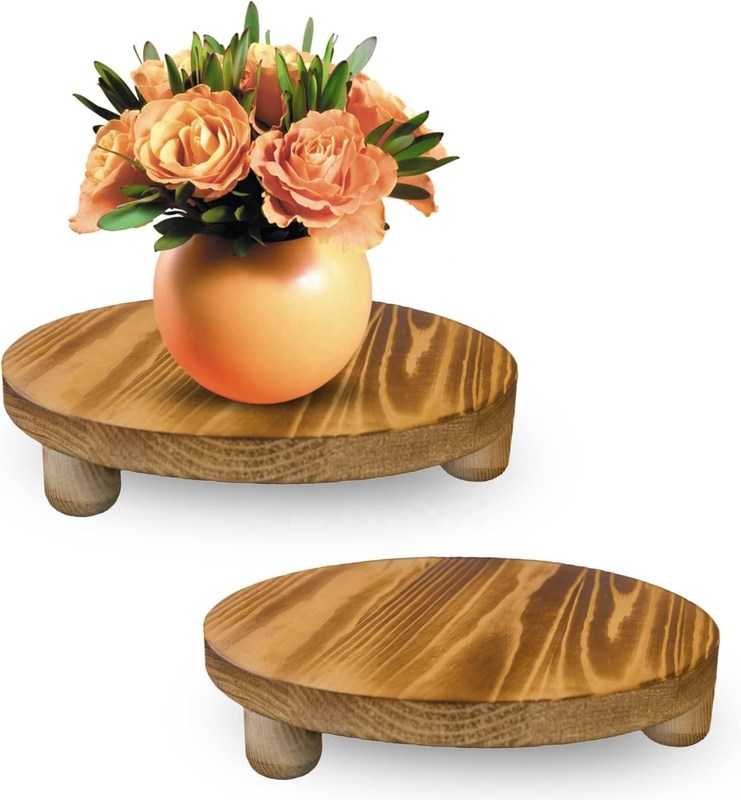 Boîte en bois ordinaire 2 Pack Bois Riser Plante Tabouret Affichage Rack Ronde Pot Fleur Piédestal Rétro Plante