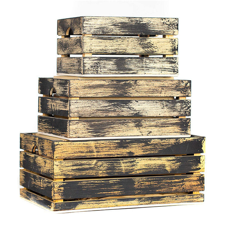 Ensemble de 3 petites caisses de stockage en bois avec poignées