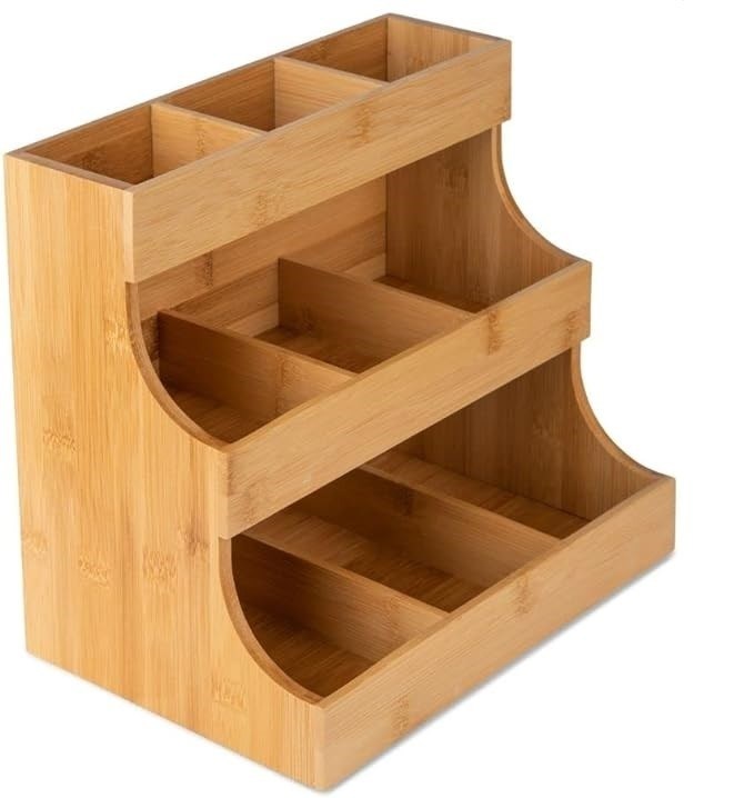 Autre cadeau artisanal 3 niveaux sac de thé en bambou Porteur de stockage 180 sacs en couleur bois de pin