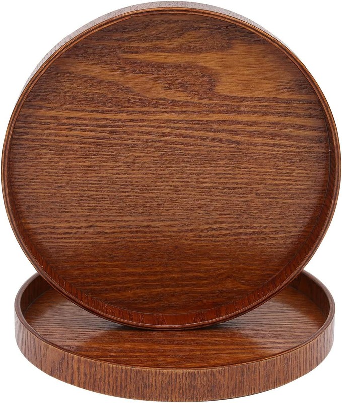 Plateau rond en bois de couleur claire de 9,5 pouces Parfait pour la décoration de la maison ou la table basse