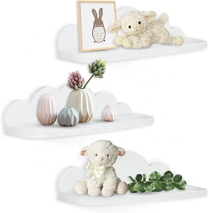 Accueil Meubles Étagère suspendue en bois pour les enfants Chambre décoration murale Cute nuage blanc