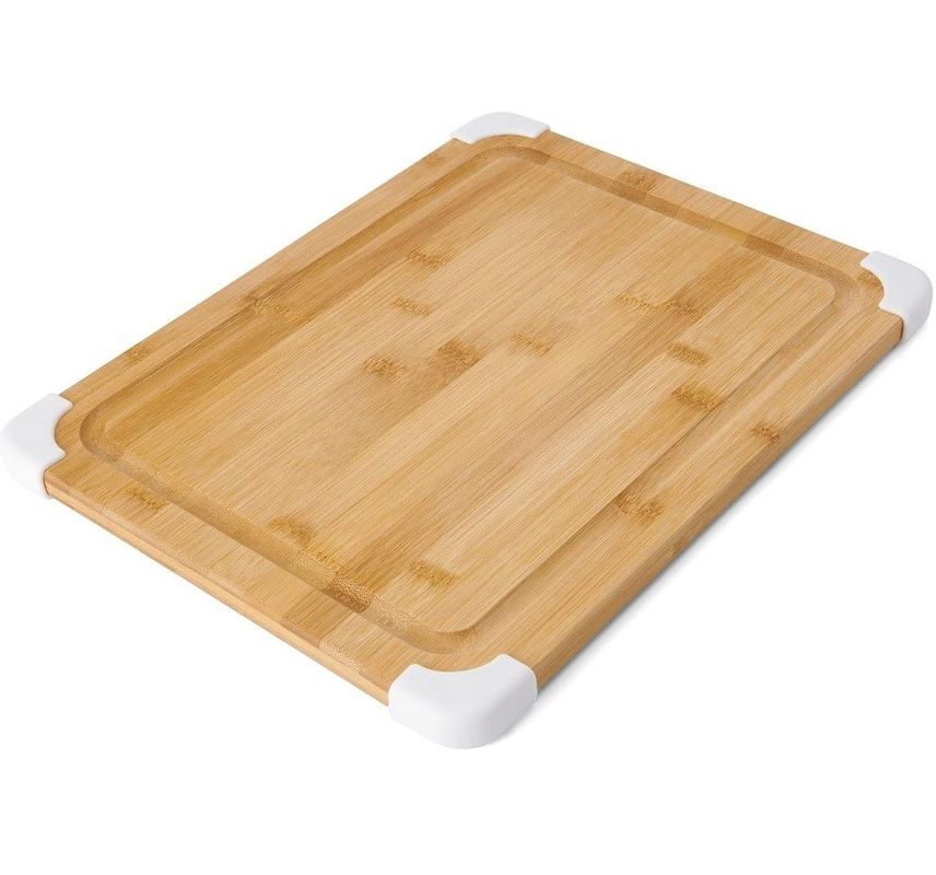 Tableau de coupe en bambou blanc non glissant de 11 x 14 pouces avec rainure de jus