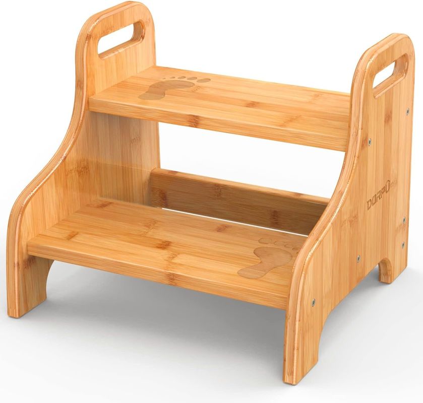 202406 Tour d'apprentissage en bambou Tabouret en bois à 2 étages avec sécurité supplémentaire Tapis antidérapants et poignées renforcés pour l'artisanat cadeau