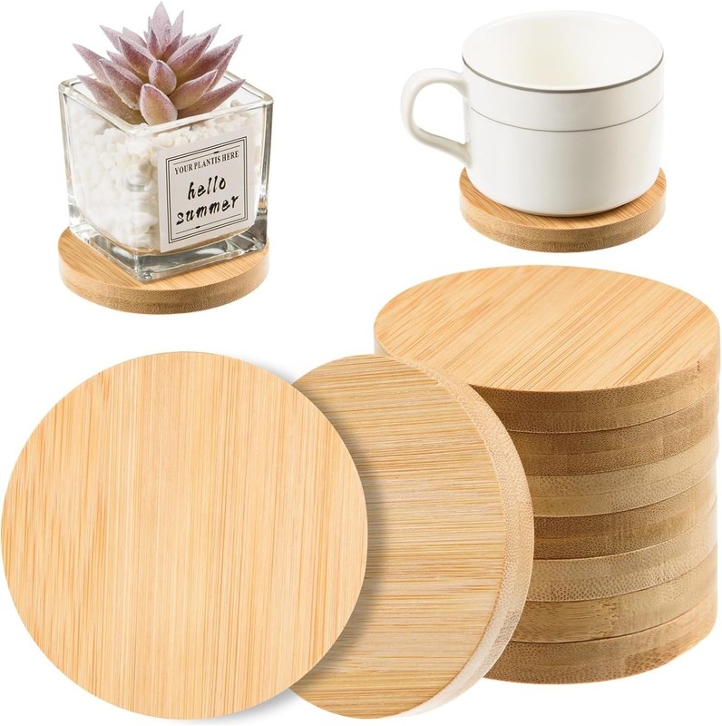 Cuisine personnalisée Carré Ronde Coupe à thé Plaquettes ensemble de sous-vêtements en bois de bambou avec impression