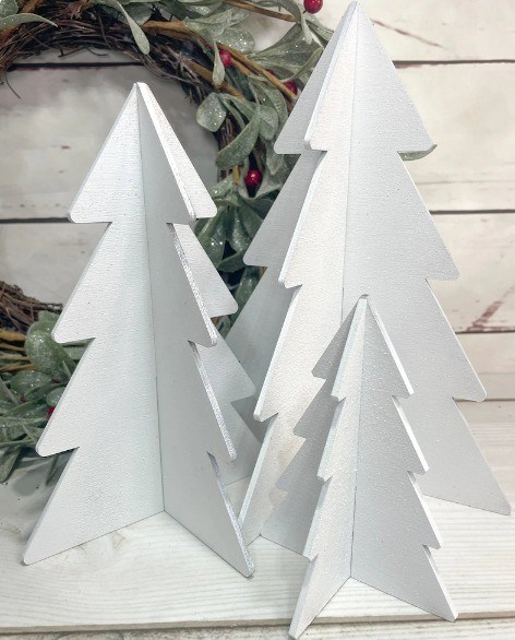 Ensemble de 3 décorations de Noël en bois blanc pour l'hiver