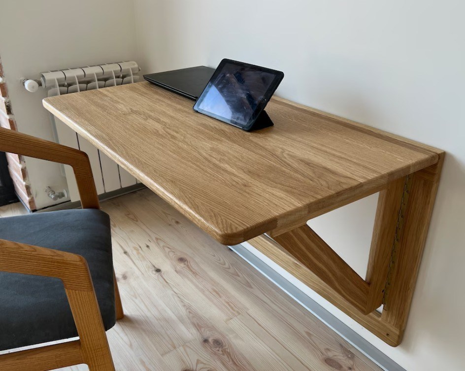 202407 Bureau mural en chêne Bureau de travail pliable pour bureau à domicile Impression de bureaux