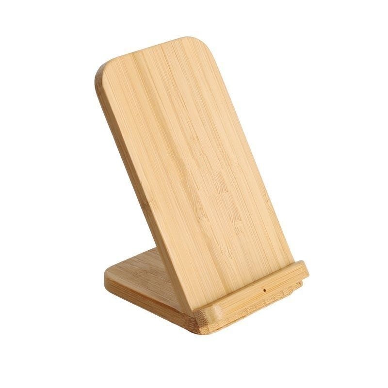 Couleur bois personnalisé Bambou naturel Charge sans fil 10W Support téléphonique avec emballage du courrier