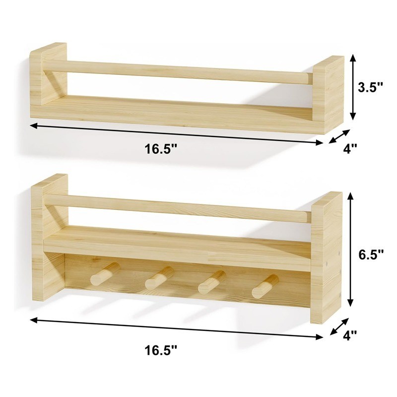 Crochets en bois étagère en bois naturel étagères montées sur le mur pour le stockage de la décoration de la crèche