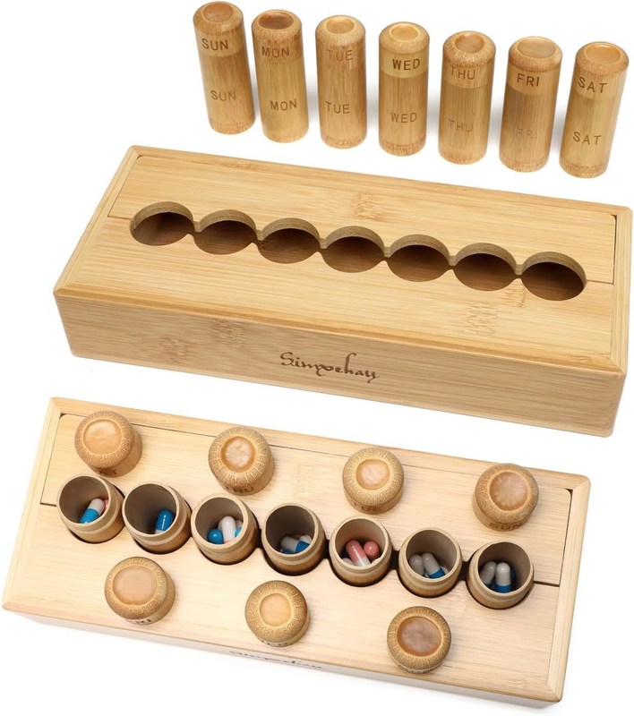 Casque de pilule de conception écologique pour vitamines pilules et suppléments dans une boîte en bambou