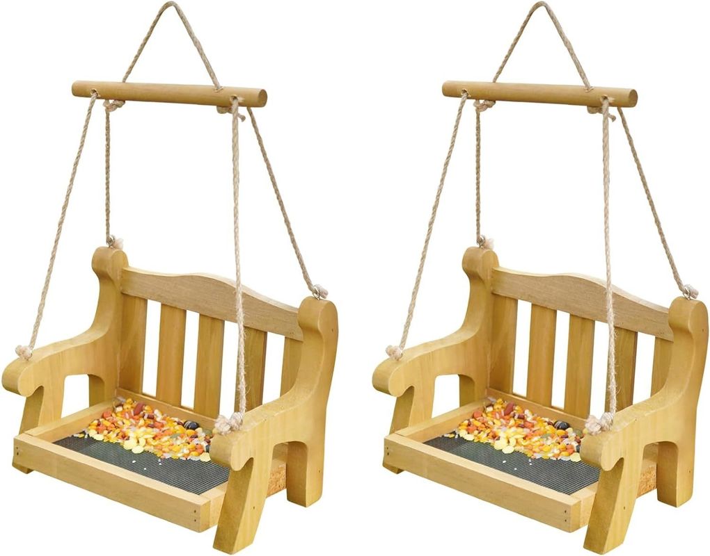 Chaise oscillable environnementale Nourrisseurs d'oiseaux pour une suspension extérieure Ensemble de 2 bancs en bois en forme de banc