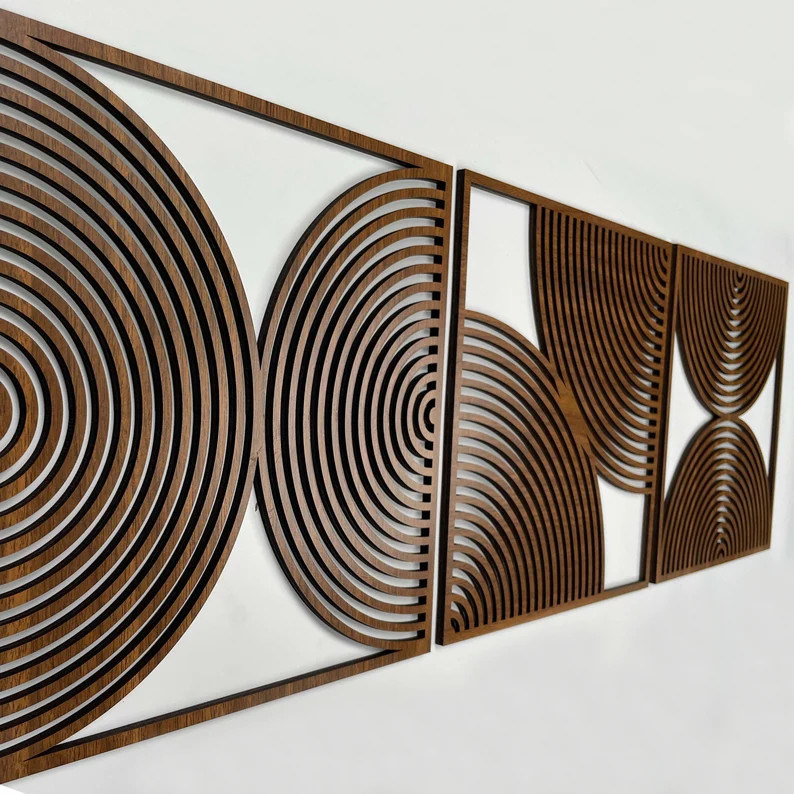 Ensemble de 3 cadeaux maison Boho Grandes peintures murales en bois avec style moderne du milieu du siècle et logo personnalisé