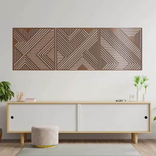 Panneau de lignes géométriques en bois décoratif Ensemble de 3 peintures murales pour salon et pépinière