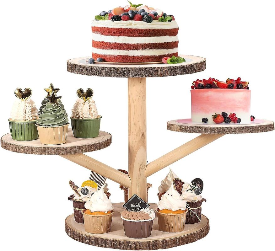 Conception personnalisée 4 étages de gâteaux en bambou Stand pour les fêtes Fruits Snacks Servant plateau