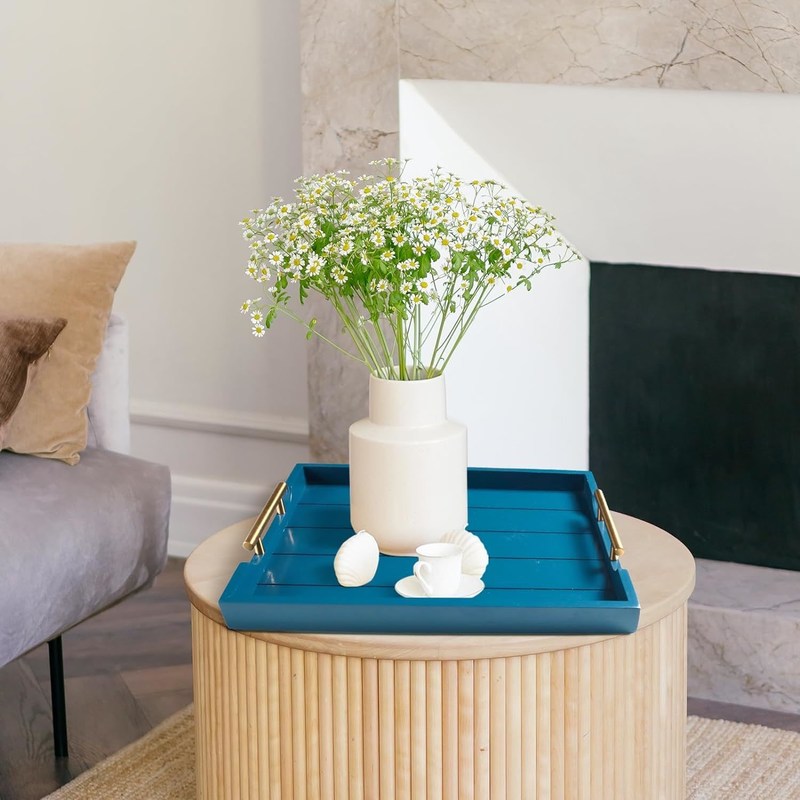 Plateau à injection en bois de couleur claire ou plateau ottoman grand personnalisé avec 4 sous-vêtements