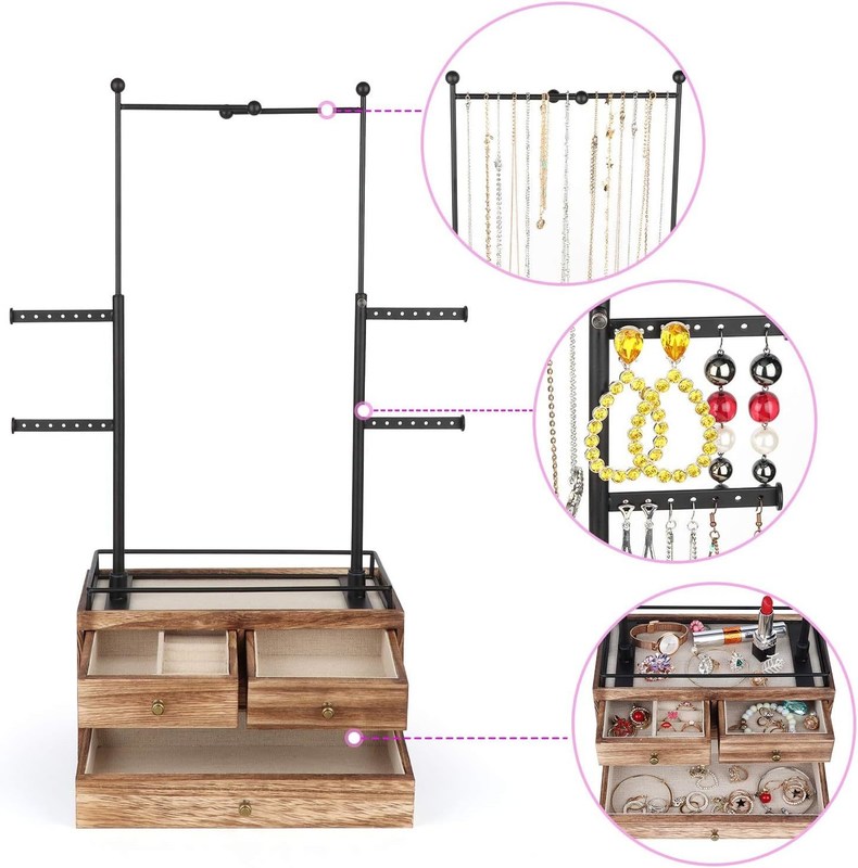 Boîte en bois ordinaire personnalisée 6 étages joaillerie arbre avec 2 couches joaillerie tiroir de stockage