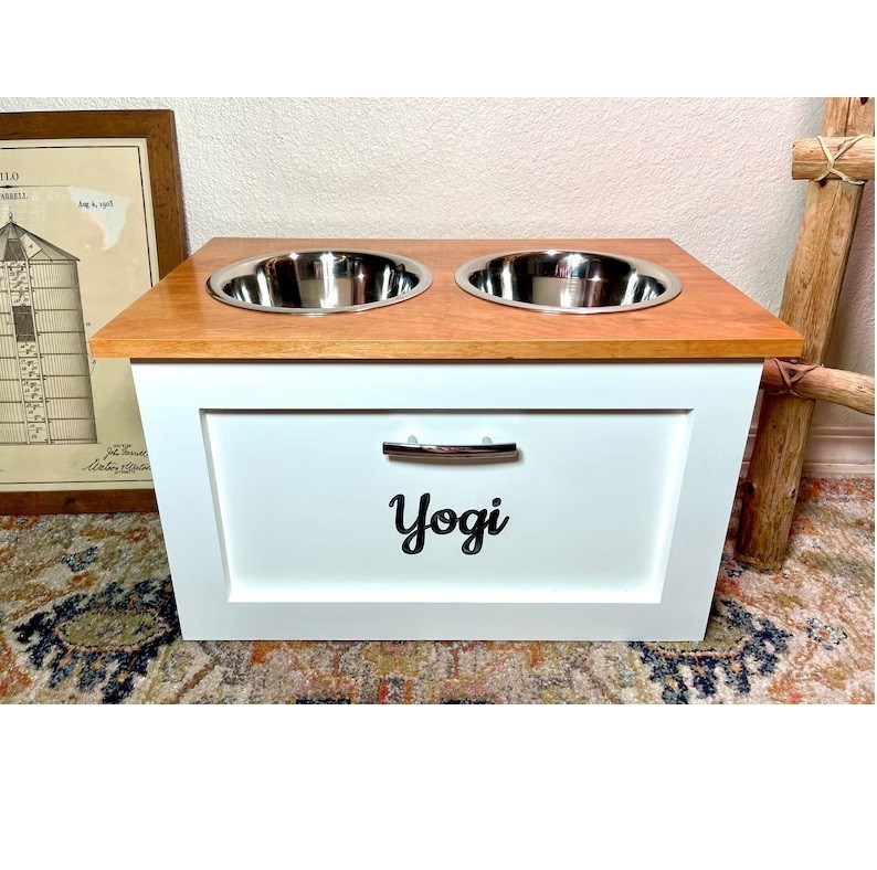 Petits animaux de compagnie Station d'alimentation des animaux d'âge Pet 2 bol élevée Alimentateur pour chiens surélevé avec tiroir