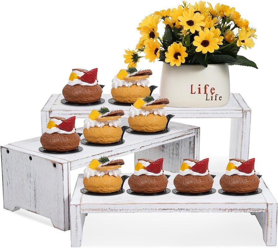 Décoration de la maison et cadeaux Design fonctionnel 3 niveaux en bois Brass Cupcake Dessert Display Riser