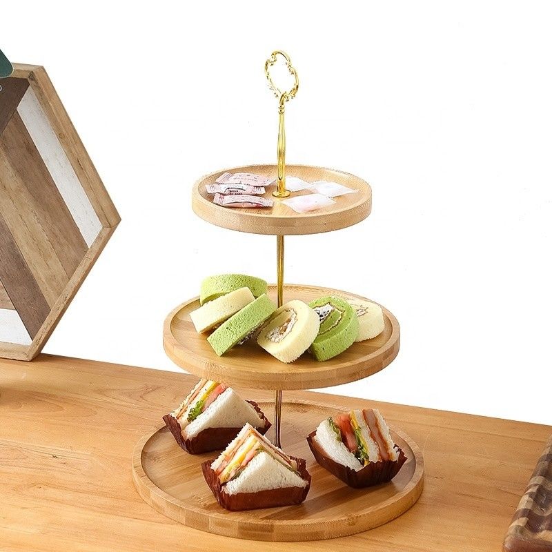 Taille personnalisée 3 couches Stand de gâteau en bambou pour les fêtes Fruits Snacks Servant plateau OEM ODM