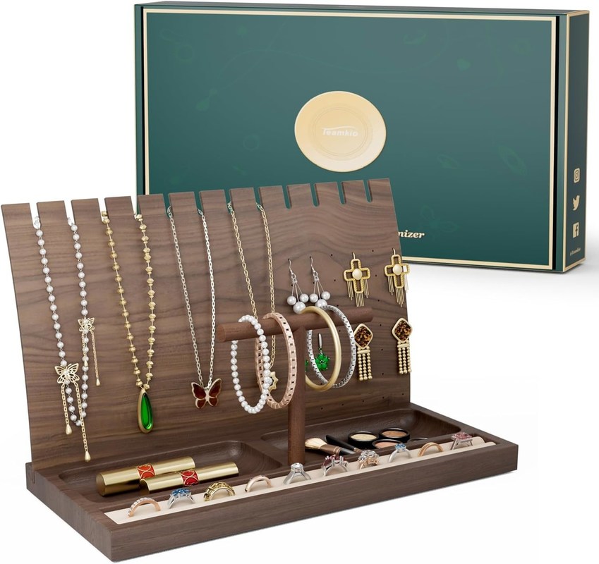 BAMBOO Collier porte- bijoux en bois Affichage Stand pour le bracelet Montres Anneaux Boucles d'oreilles