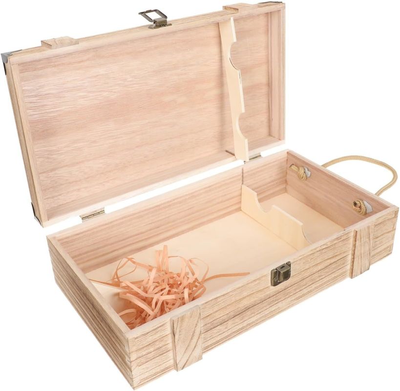 Boîte à vin en bois de pin faite à la main avec couvercle pour conteneurs vides décoratifs de taille personnalisée