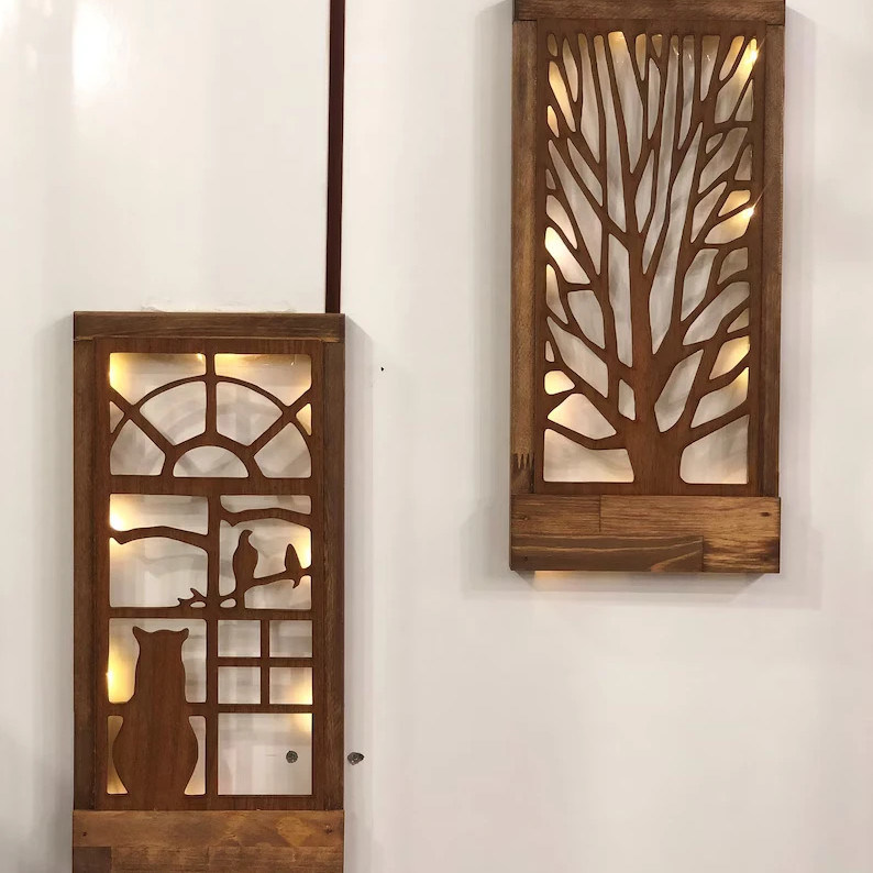 Décoration murale LED en bois faite à la main pour la chambre à coucher