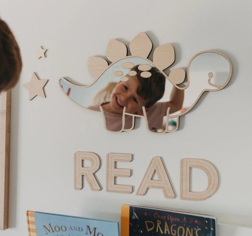 Logo personnalisé en bois en forme de dinosaure cadre miroir avec cadre en bois et en bois