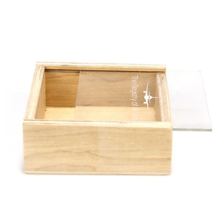 Boîte de rangement en bois acceptée avec couvercle coulissant 10x10x3.8cm