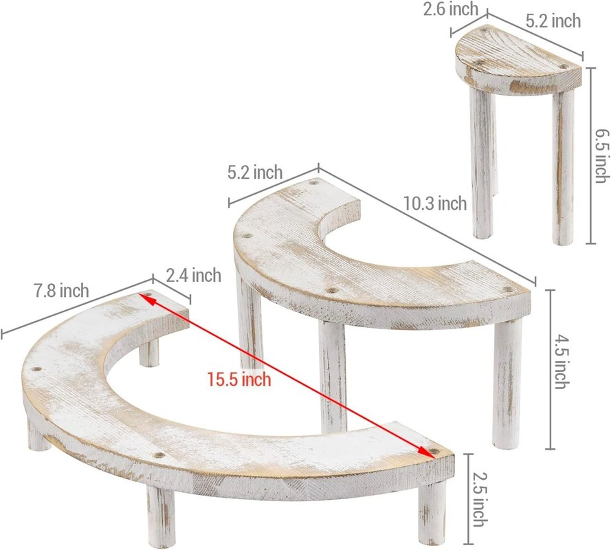 Ensemble de 3 pièces en bois en relief et en blanc pour le support de gâteaux semi-circulaires et le monte-montage