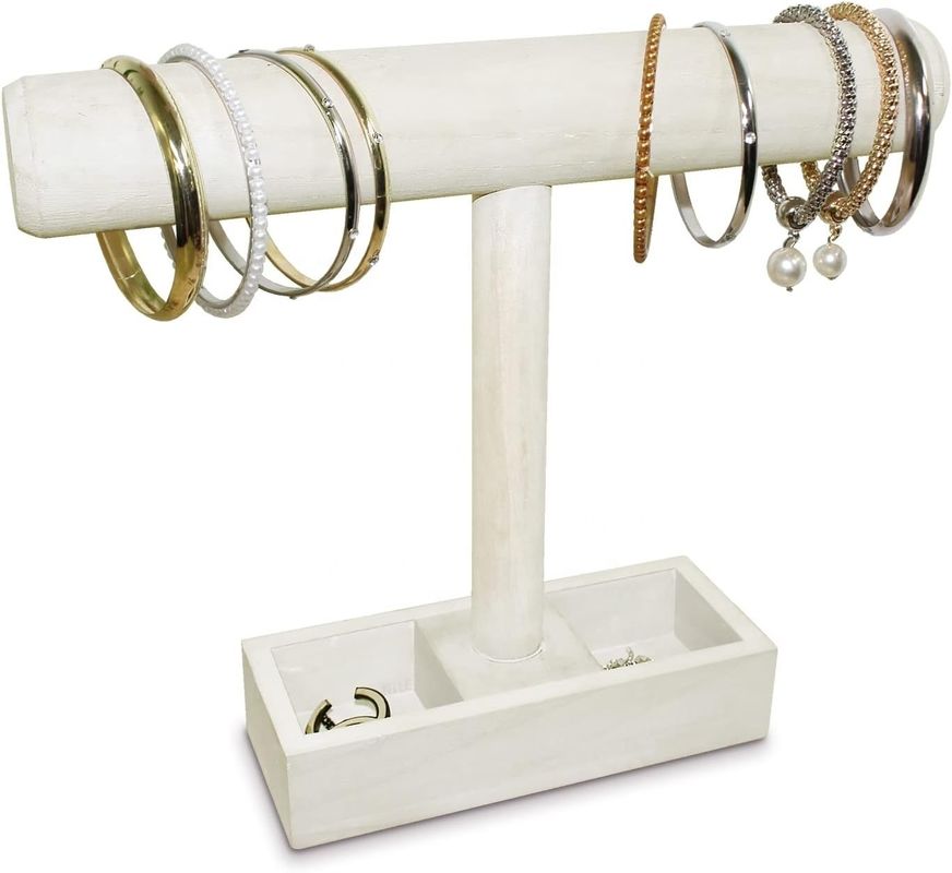 Salle de séjour Dépositif de bijoux sur mesure en bois T-Bar avec plateau de rangement à 2 compartiments