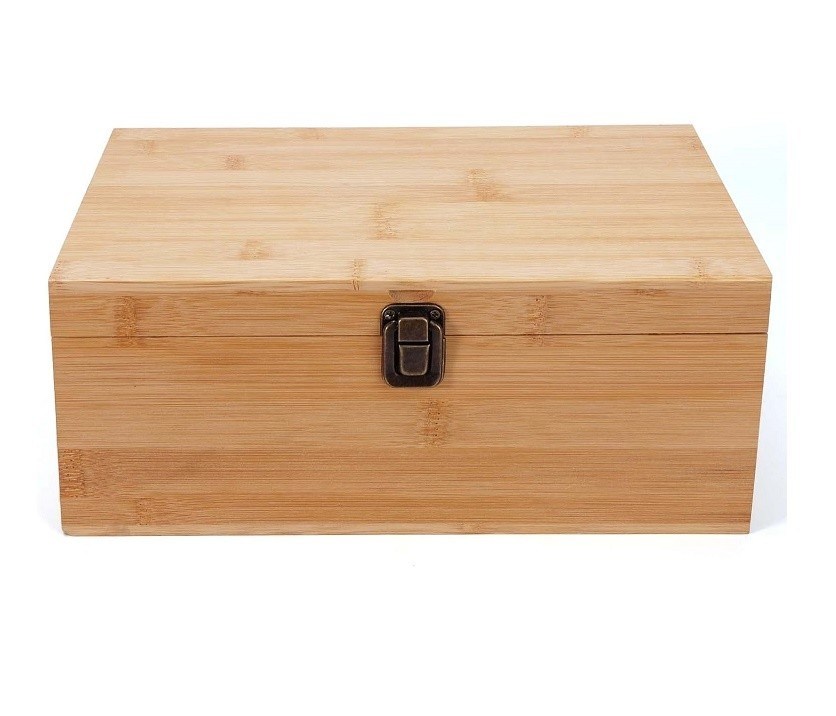 Boîte de rangement en bois de bambou naturel de 1 x 7,9 x 4,5 pouces avec couvercle à charnière