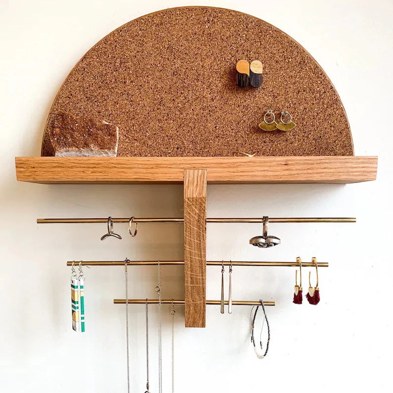 Mini boîte en bois montée murale porte- bijoux et organisateur pour la couleur de bois de bouleau inachevé