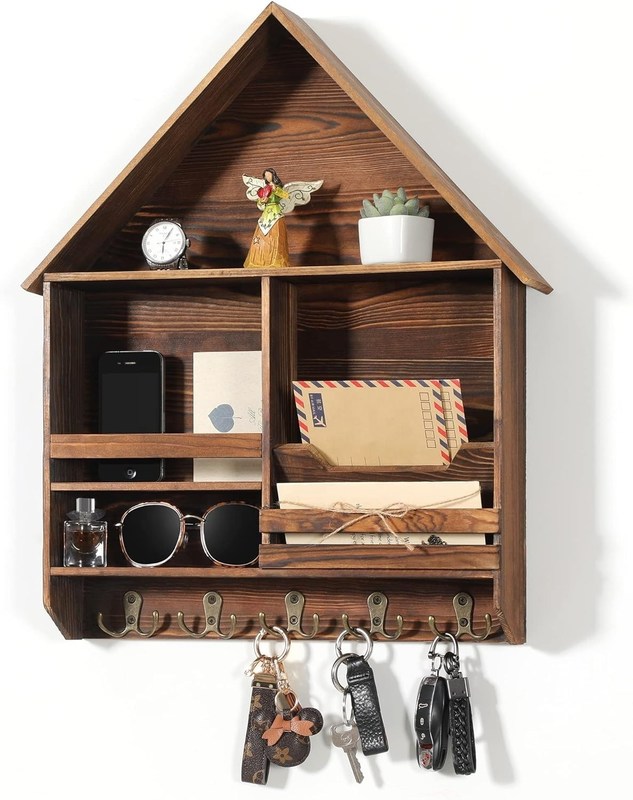 Facile à installer porte-clés en bois décoratif avec 5 crochets doubles Logo personnalisé