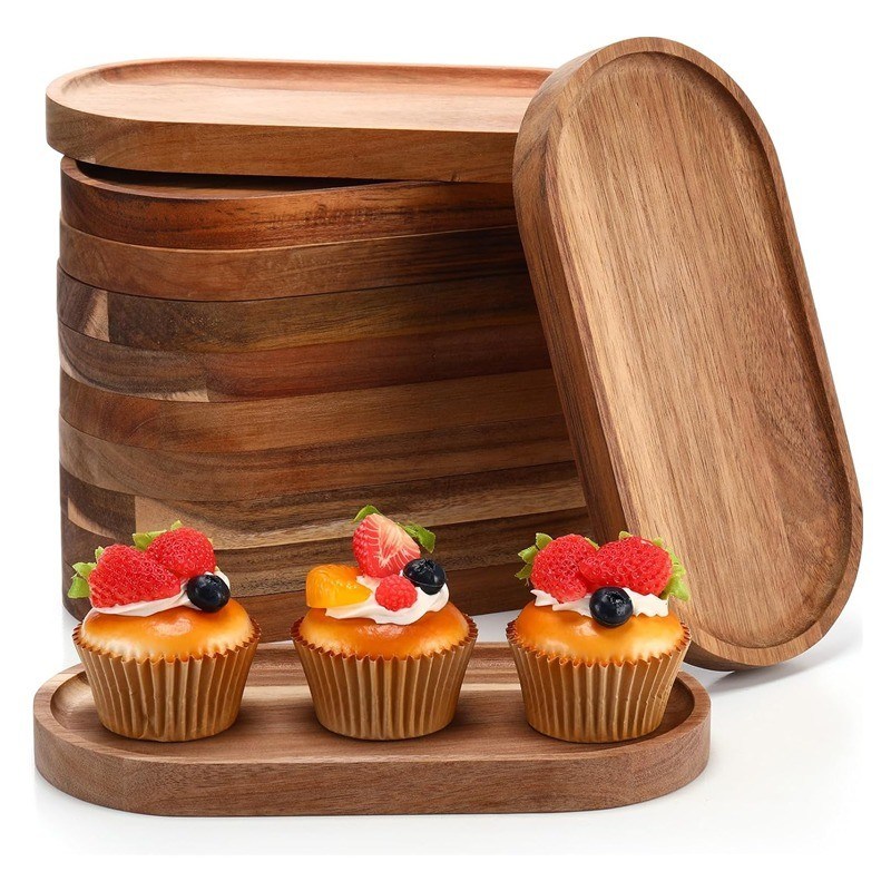 Plateau de bois ovale de 10 pouces avec revêtement à l' huile végétale et couleur de bois naturel