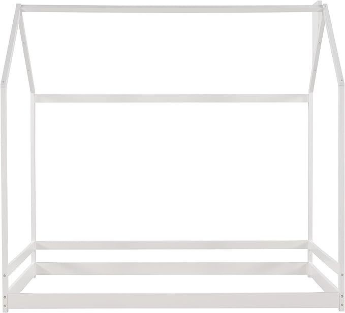 Meubles de chambre d'enfant Lit au sol de taille jumelle avec conception de maison en bois et cadre de baldaquin