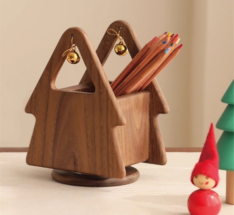 Organiseur de bureau en bois en forme d'arbre de Noël pour fournitures et outils de bureau