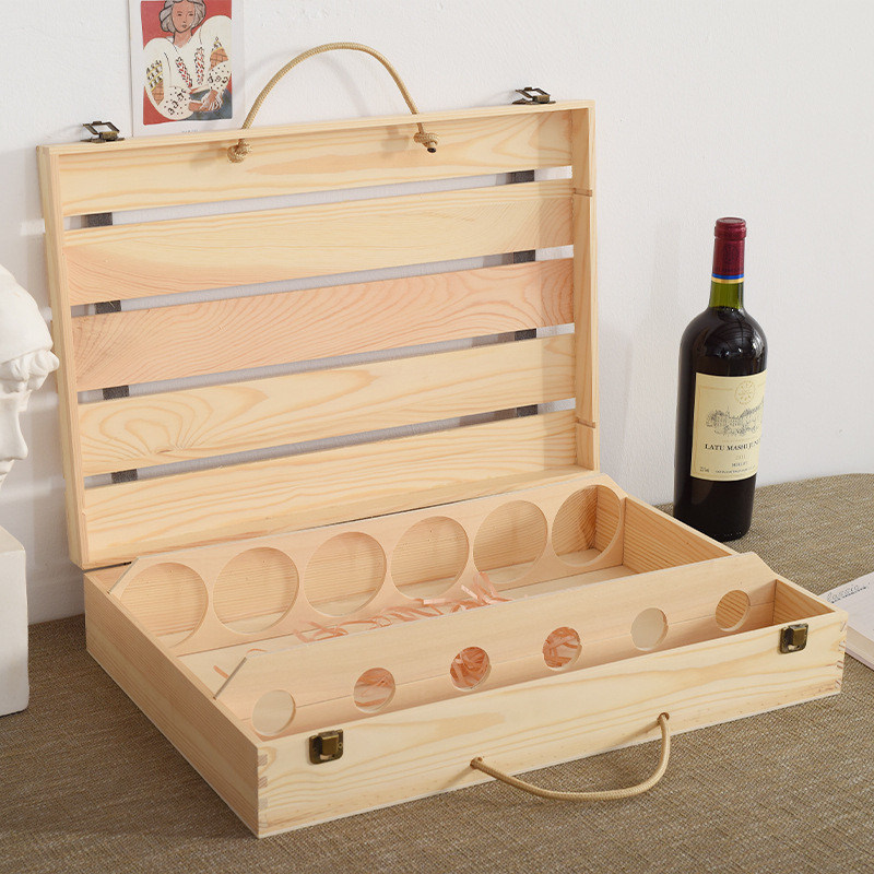 Accessoires de vin tubulaire échecs boîte en bois artisanale porte 6 bouteilles couleur claire