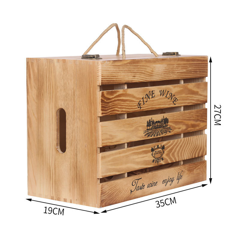 Logo personnalisé Acceptable personnalisé 6 bouteilles faites à la main Boîtes cadeaux de vin en bois Boîte à charnière
