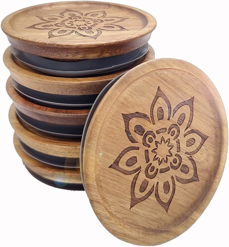 Containers en verre à haute teneur en borosilicate 6Pcs avec couvercle en bois et couvercle en bambou