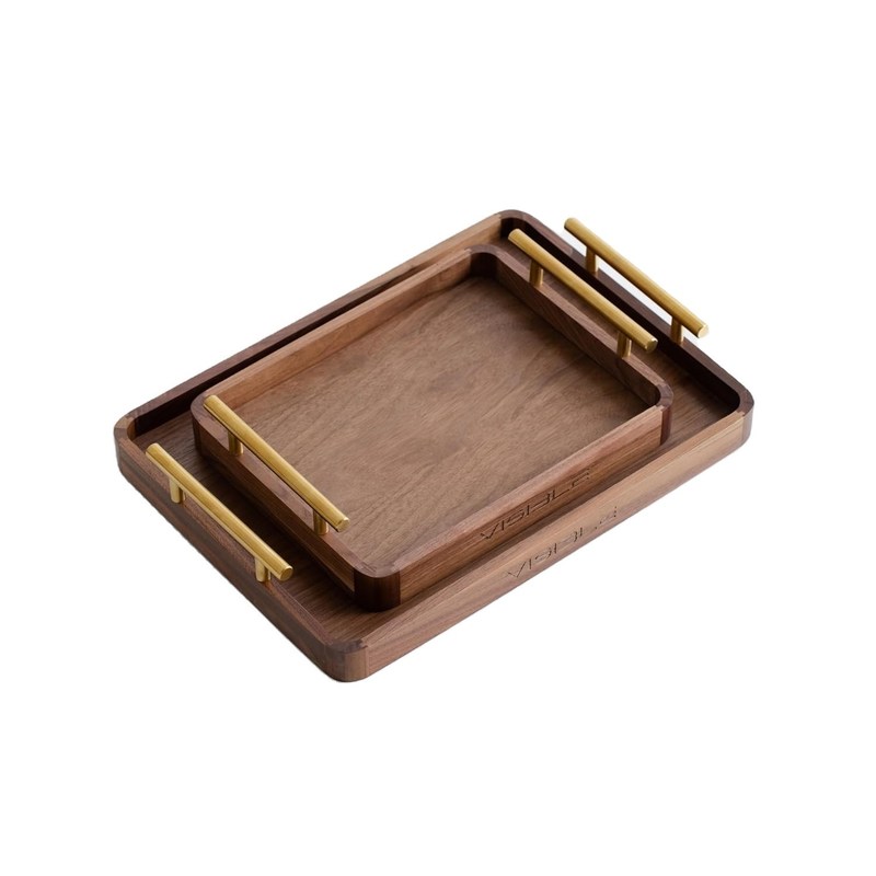 Maillons en laiton rustique table à café en bois de noyer plateau pour desserts gâteaux tasses de thé artisanaux