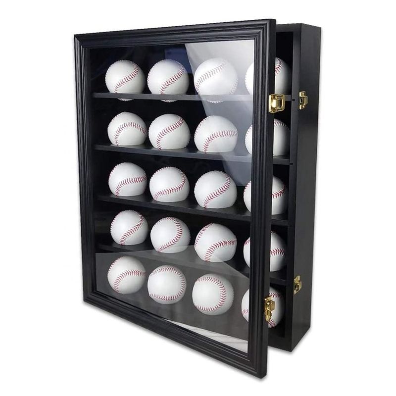 Armoire d'affichage en bois et acrylique noir 20 pour le baseball pour le stockage de souvenirs sportifs