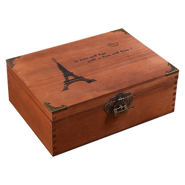 Laque de traitement de style vintage personnalisé petite boîte de photo de mariage en bois avec verrou