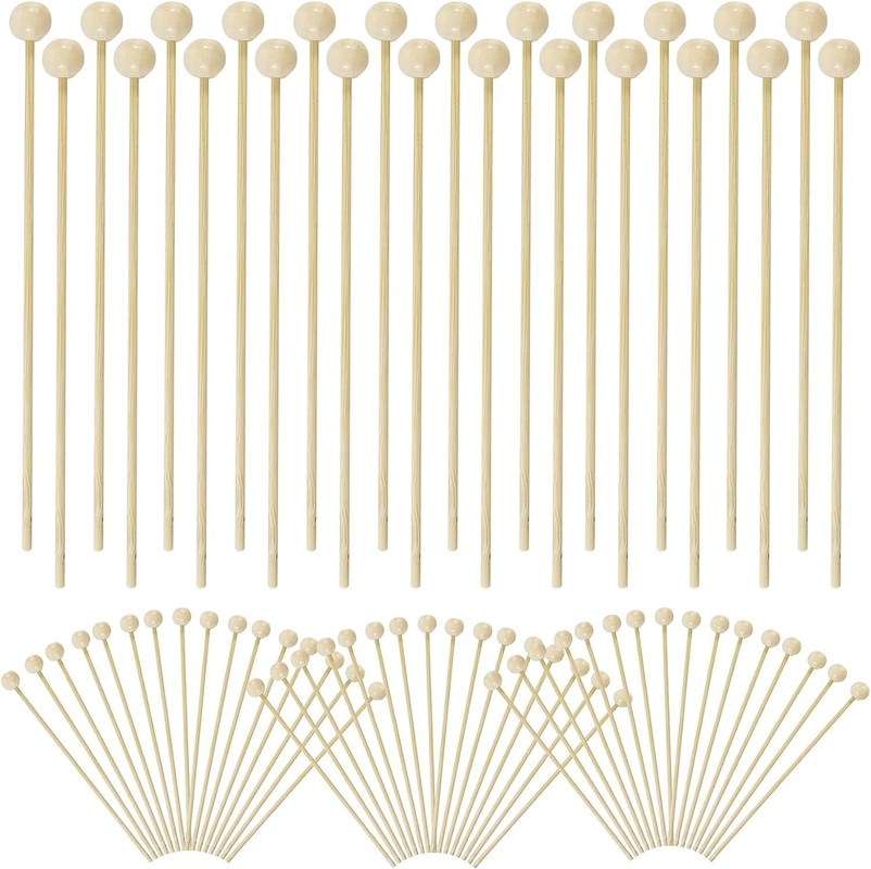100 PCS 6 pouces Rock Candy Sticks avec boule de bois Swizzle Sticks Design moderne et simple