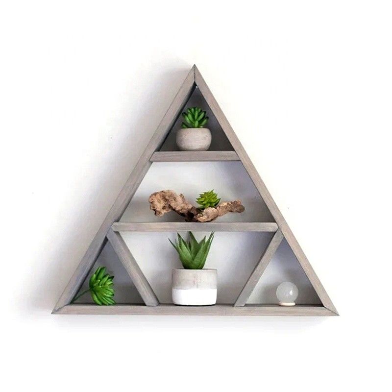 Étagère murale triangulaire en bois de design minimaliste Étagères d'affichage en cristal pour le stockage à domicile