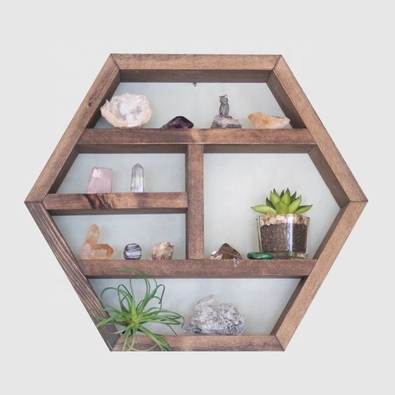 Aucune étagère de stockage en bois massif vintage pliée à plusieurs couches avec un design rustique hexagonal