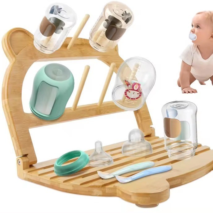 Porteur de sèche-bouteilles en bambou pour séchage rapide et économie d'espace