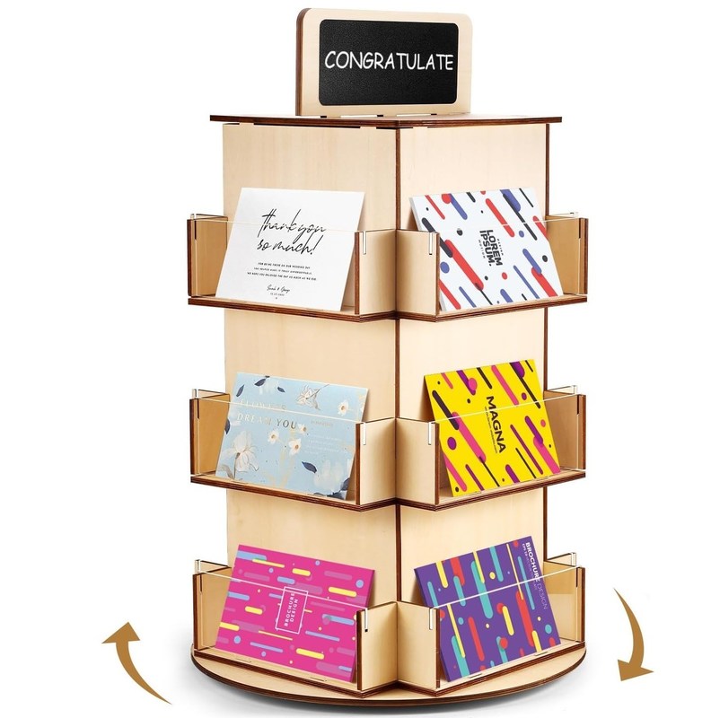 Matériau de verre en bois Plateau d'affichage de cartes postales en bois avec petit tableau noir de taille personnalisée