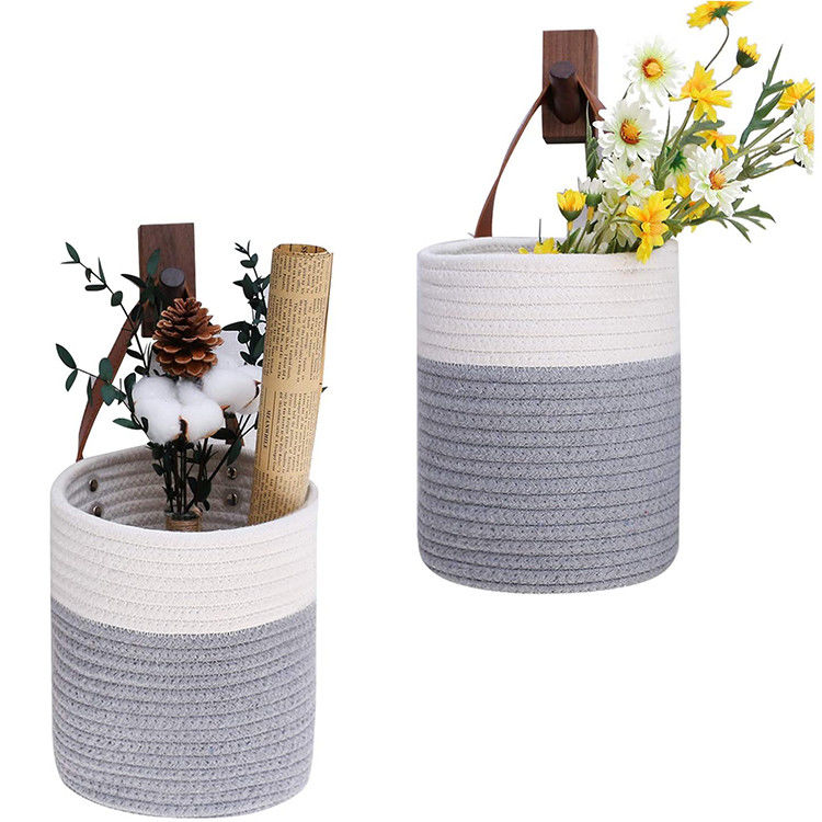 Panier à corde Petit coton suspendu au mur avec paniers de rangement en cuir en couleur personnalisée