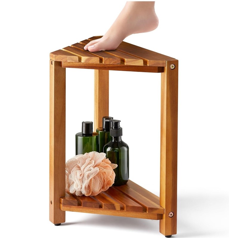 Meubles de salon Bancs de douche d'angle en bois Sièges et bancs avec étagère de rangement