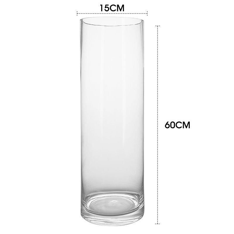 Vase en verre transparent en Europe, cylindre haut épaissie, style avec une hauteur de 10 à 60 cm