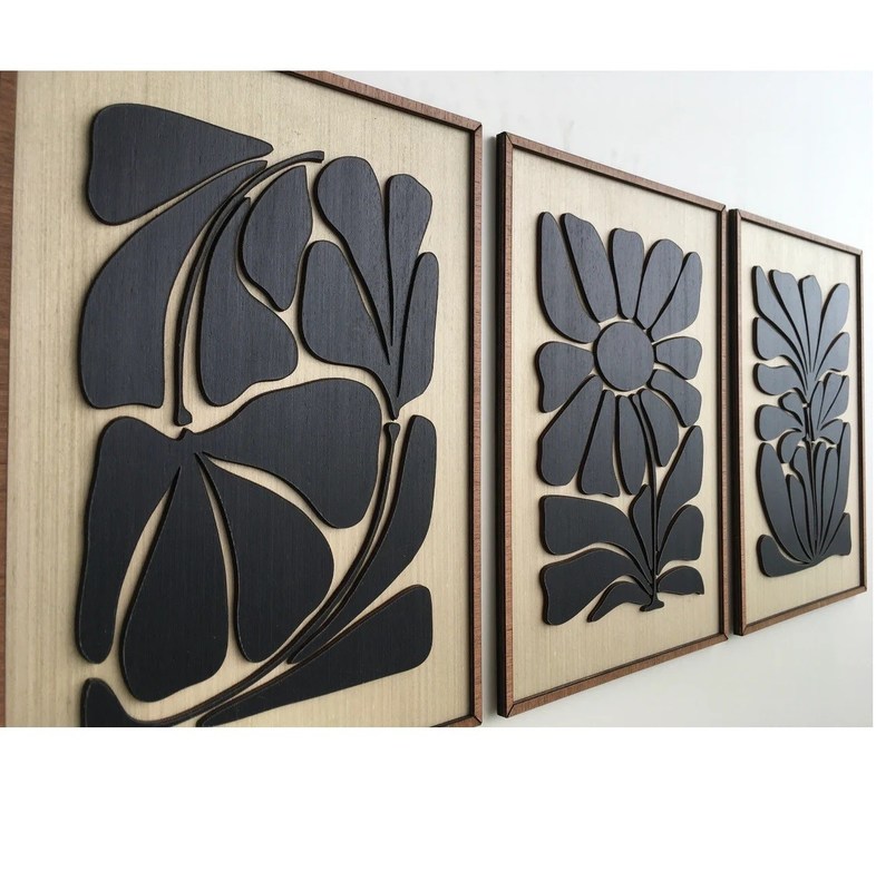 Appareil électroménager Art mural moderne du milieu du siècle pour la salle Boho Art à feuilles en noir et blanc minimal